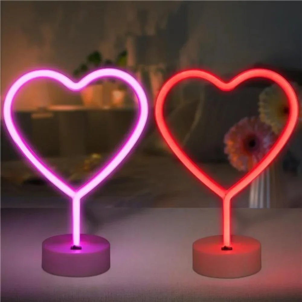 2 Pack Heart Neon Signs, LED Pink Lights Battery Operated or USB